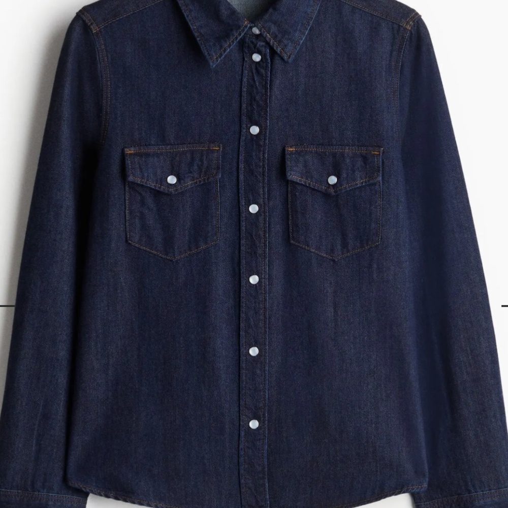 H&M Jean Shirt Dark Blue Denim XL with Dark Yellow Stitching